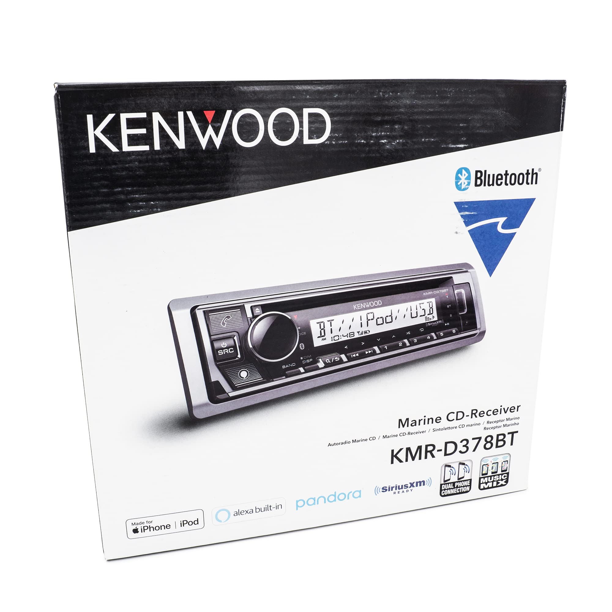 Kenwood KMR-D378BT Marine/Motorsports CD AM/FM Radio, Bluetooth, Amazon Alexa Compatible, SiriusXM Ready, Wireless Streaming - Pandora & Spotify, USB and AUX Input, Variable Color Display Kenwood KMR-D378BT Marine/Motorsports CD AM/FM Radio, Bluetooth, Amazon Alexa Compatible, SiriusXM Ready, Wireless Streaming - Pandora & Spotify, USB and AUX Input, Variable Color Display